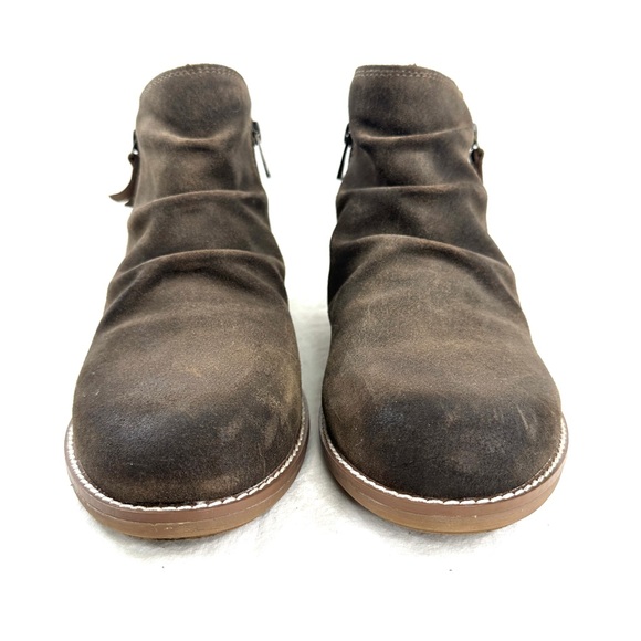 Earth Etnadya Women Size 11 Brown Suede Ankle Boot Ruched Double Zip Heel Pull - Picture 2 of 9